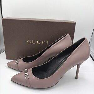 Gucci Leather Pointed Toe Heels‎ Horsebit AUTH COA Mauve Pink Women 40 9.5